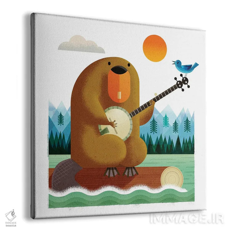تابلو سگآبی با بانجو و پرندهٔ آبی اثر گارث لوکاس - نمای پرسپکتیو محصول
