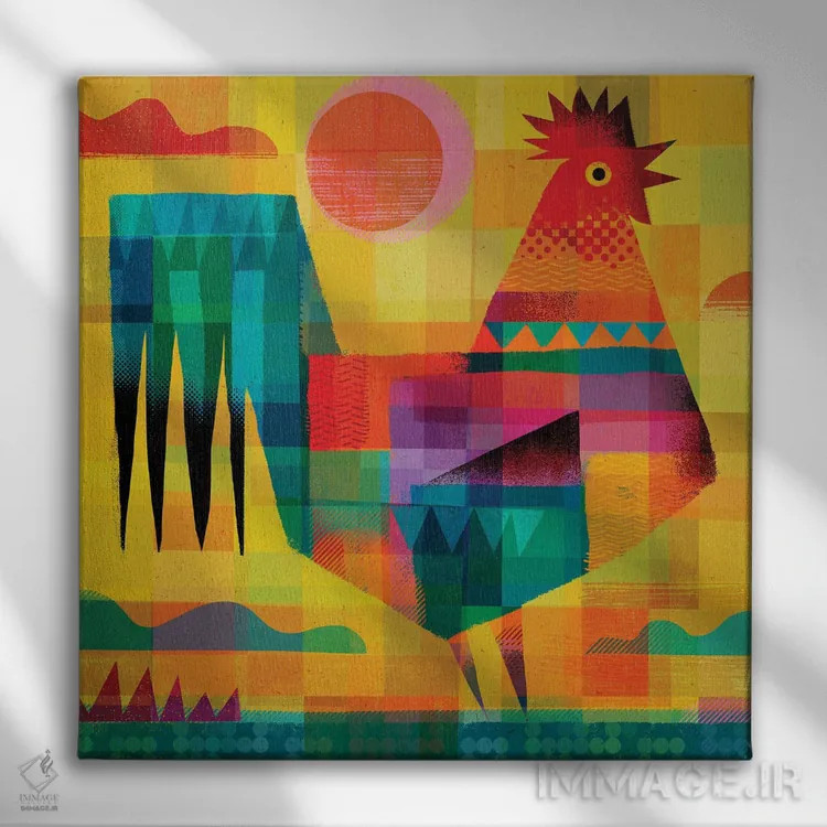 تابلو خروس وصلهدار ۳ اثر گارث لوکاس - نمای روبهرو روی دیوار