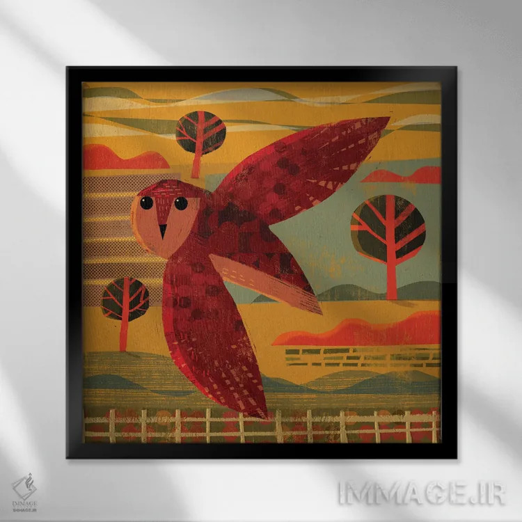 تابلو جغد در غروب آفتاب اثر گارث لوکاس - نمای قابدار مشکی