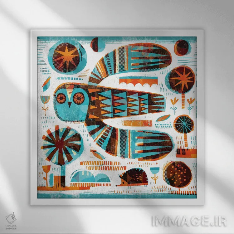 تابلو جغد و خارپشت اثر گارث لوکاس - نمای قابدار سفید