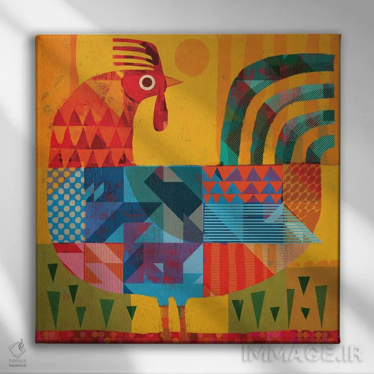 تابلو خروس وصلهدار (ابرنگی) اثر گارث لوکاس - نمای روبهرو روی دیوار