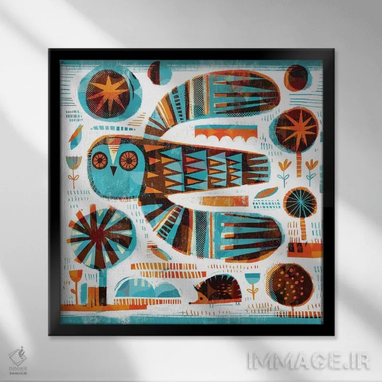 تابلو جغد و خارپشت اثر گارث لوکاس - نمای قابدار مشکی