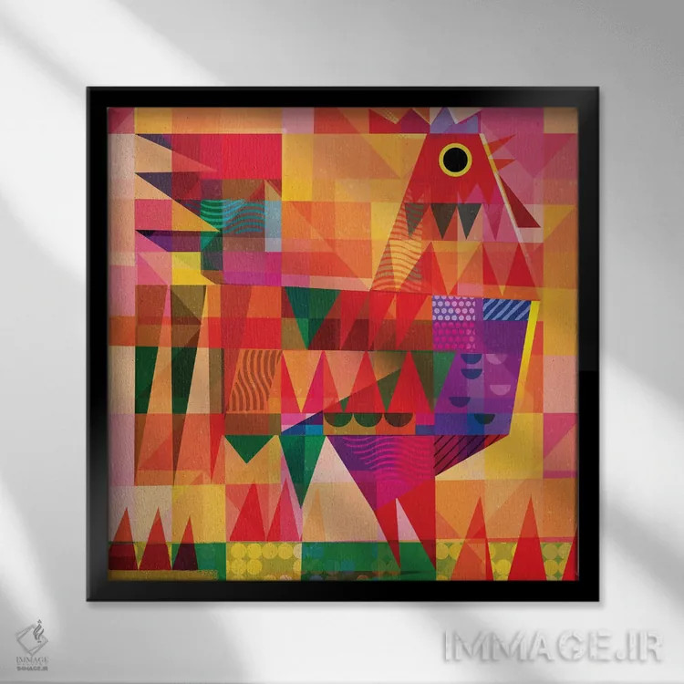 تابلو خروس وصلهدار ۴ اثر گارث لوکاس - نمای قابدار مشکی