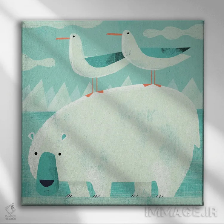 تابلو خرس قطبی با پرندگان مزاحم اثر گارث لوکاس - نمای روبهرو روی دیوار