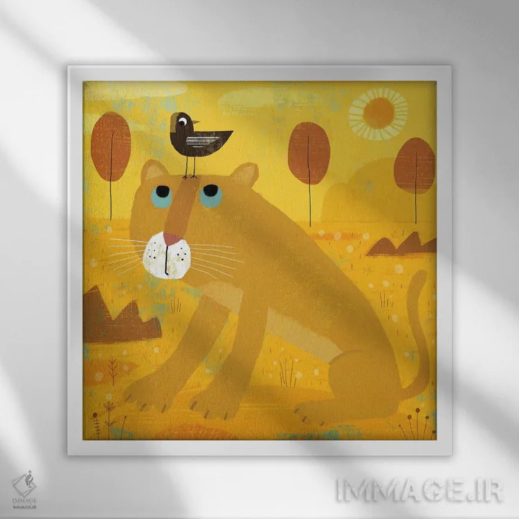 تابلو پلنگ با بابولینک مزاحم اثر گارث لوکاس - نمای قابدار سفید