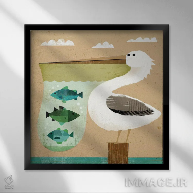 تابلو آکواریوم پلیکانها اثر گارث لوکاس - نمای قابدار مشکی