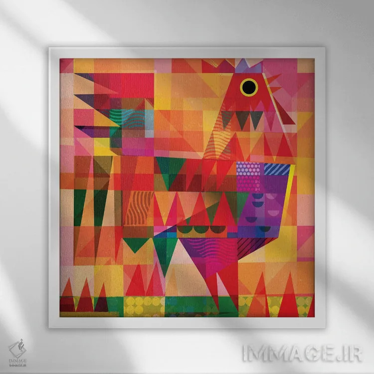 تابلو خروس وصلهدار ۴ اثر گارث لوکاس - نمای قابدار سفید