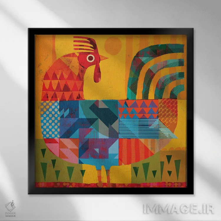 تابلو خروس وصلهدار (ابرنگی) اثر گارث لوکاس - نمای قابدار مشکی