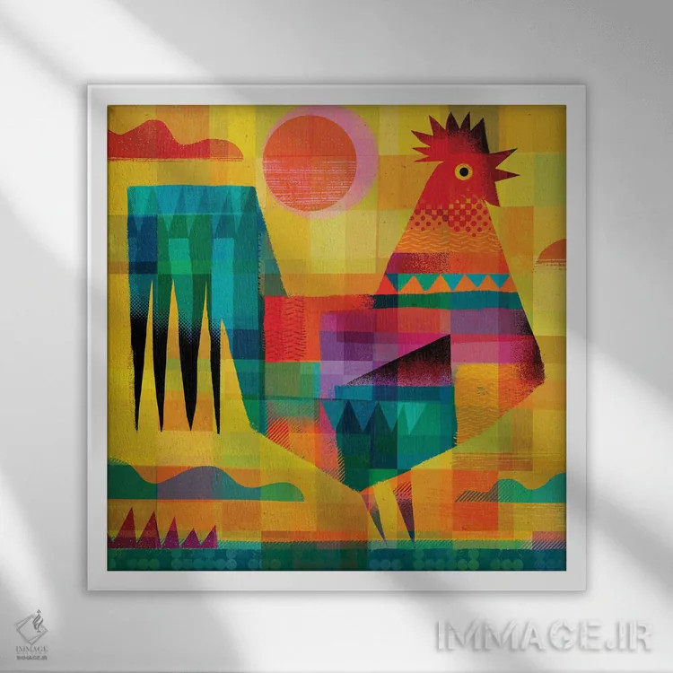 تابلو خروس وصلهدار ۳ اثر گارث لوکاس - نمای قابدار سفید