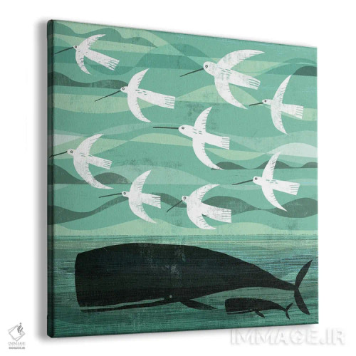 تابلو نهنگ و پرندگان در حال پرواز اثر گارث لوکاس - نمای پرسپکتیو محصول