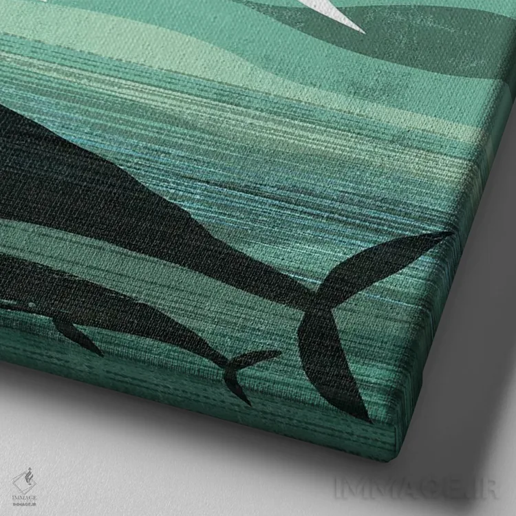 تابلو نهنگ و پرندگان در حال پرواز اثر گارث لوکاس - نمای نزدیک بافت بوم