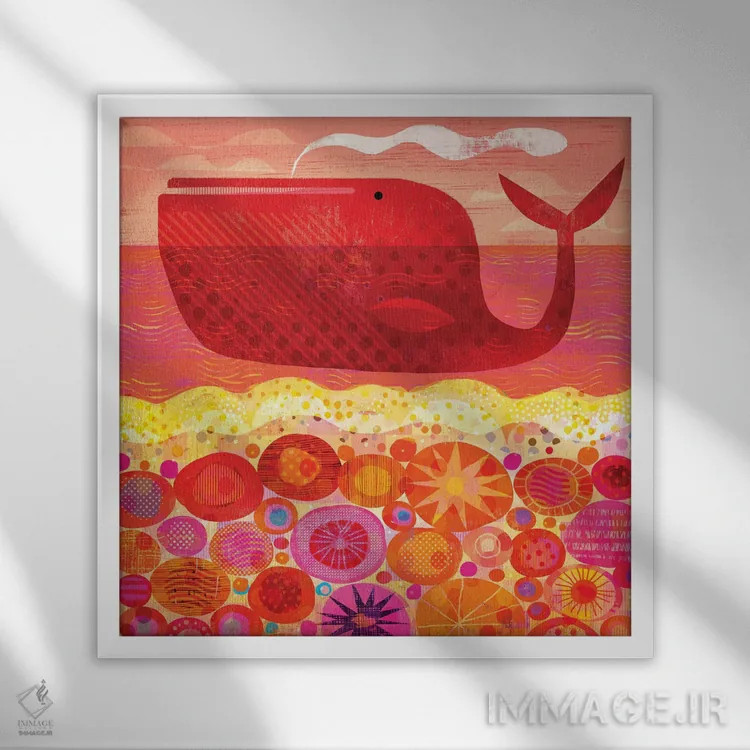 تابلو نهنگ قرمز اثر گارث لوکاس - نمای قابدار سفید