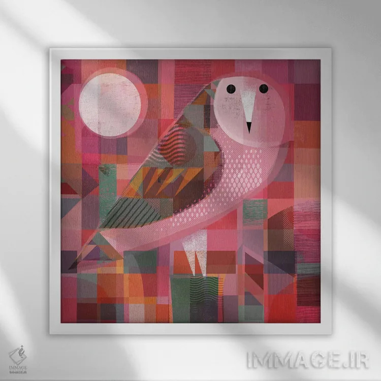 تابلو جغد قرمز اثر گارث لوکاس - نمای قابدار سفید