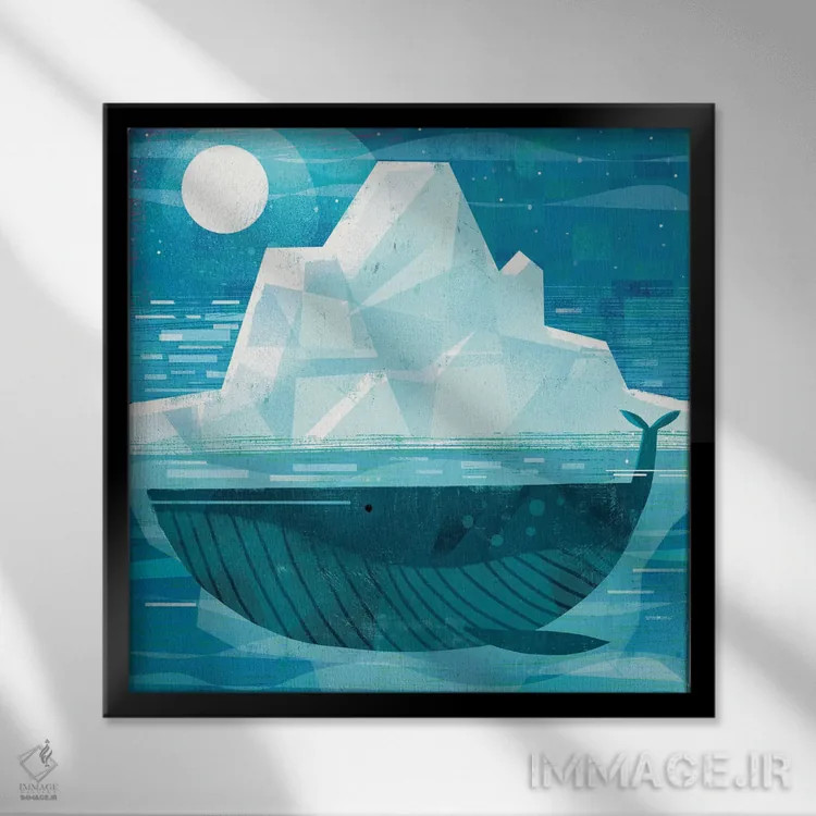 تابلو نهنگ کوه یخی اثر گارث لوکاس - نمای قابدار مشکی