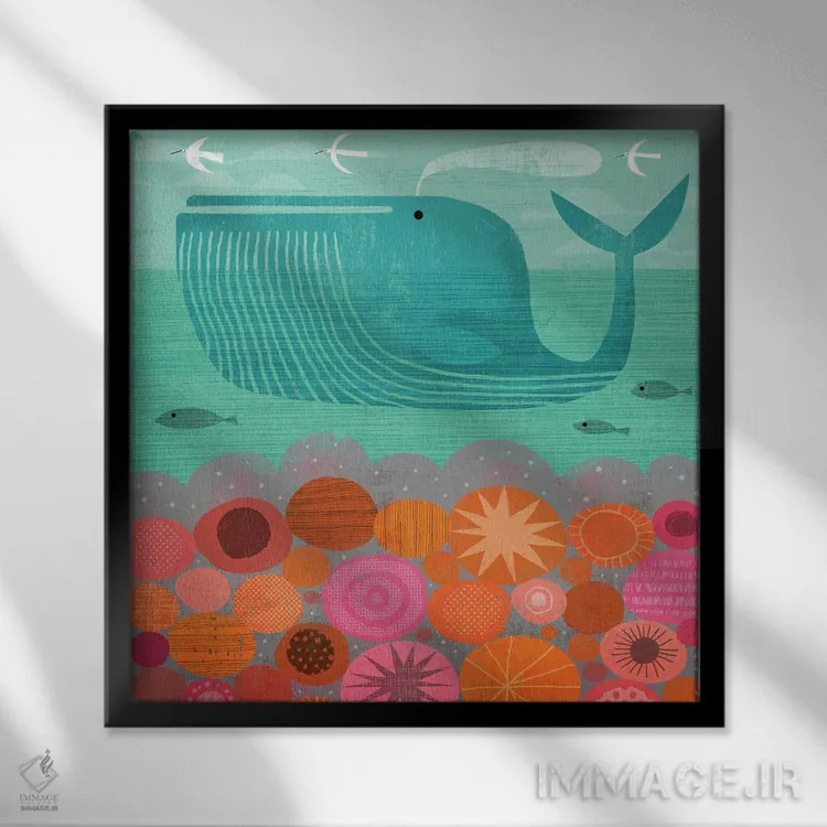 تابلو نهنگ و سنگها اثر گارث لوکاس - نمای قابدار مشکی