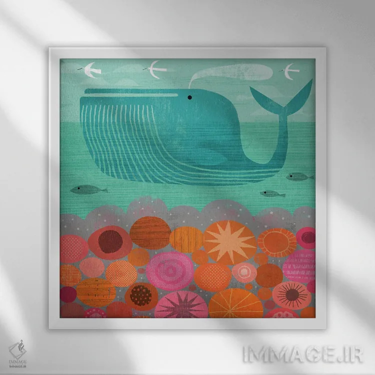 تابلو نهنگ و سنگها اثر گارث لوکاس - نمای قابدار سفید