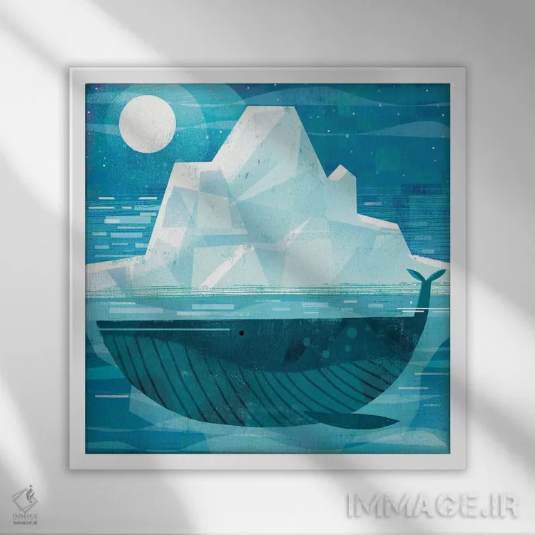تابلو نهنگ کوه یخی اثر گارث لوکاس - نمای قابدار سفید