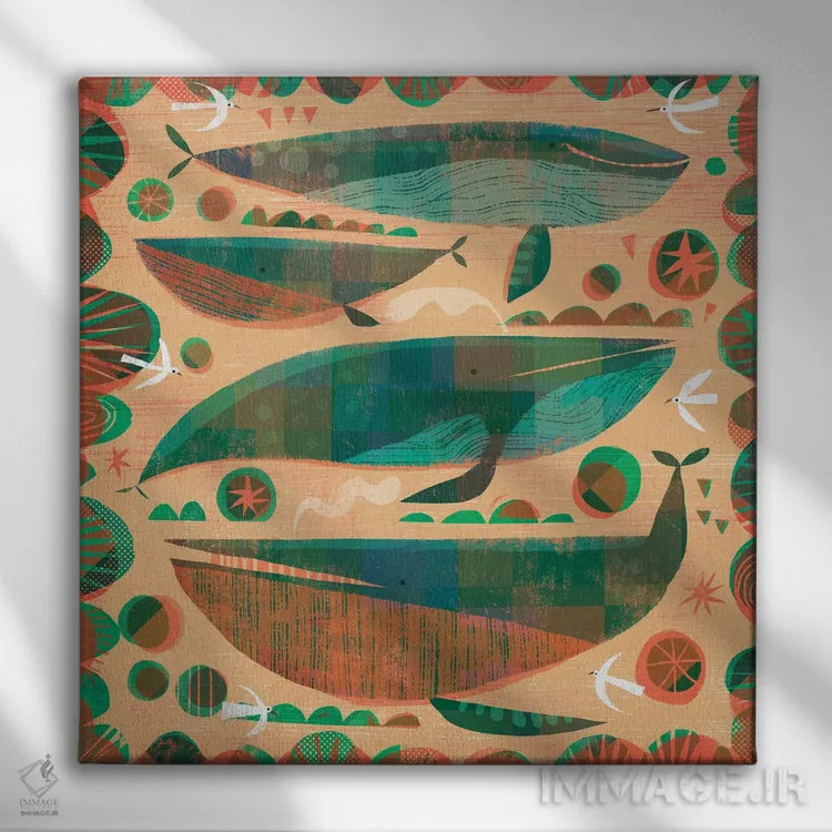 تابلو نهنگهای سبز اثر گارث لوکاس - نمای روبهرو روی دیوار