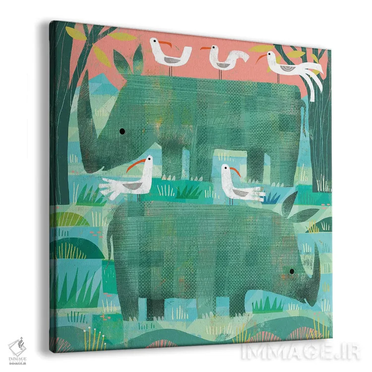 تابلو کرگدنهای سبز اثر گارث لوکاس - نمای پرسپکتیو محصول