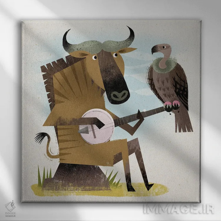 تابلو نو با بانجو و کرکس اثر گارث لوکاس - نمای روبهرو روی دیوار