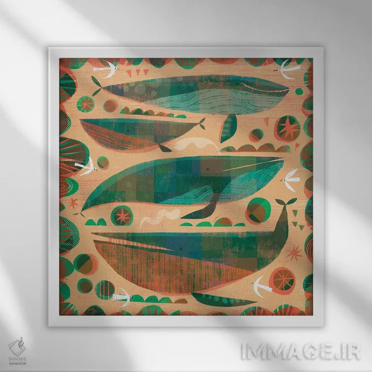 تابلو نهنگهای سبز اثر گارث لوکاس - نمای قابدار سفید