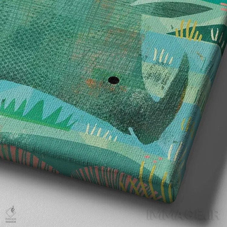 تابلو کرگدنهای سبز اثر گارث لوکاس - نمای نزدیک بافت بوم