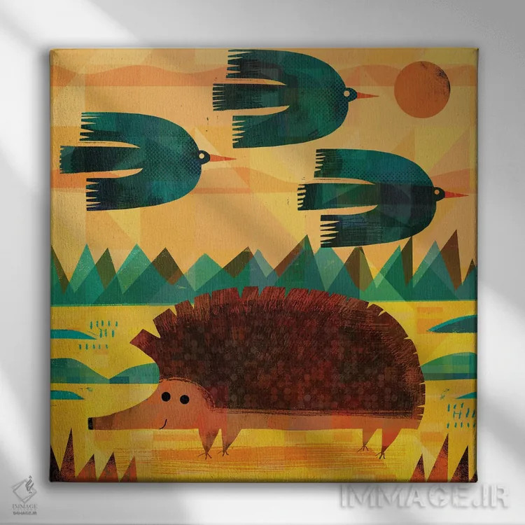 تابلو سه سرفه و یک خارپشت (ابهام زدایی: عنوان فانتزی) اثر گارث لوکاس - نمای روبهرو روی دیوار