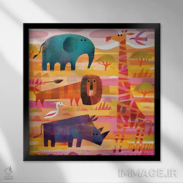 تابلو ساوانا (دشت آفریقایی) اثر گارث لوکاس - نمای قابدار مشکی