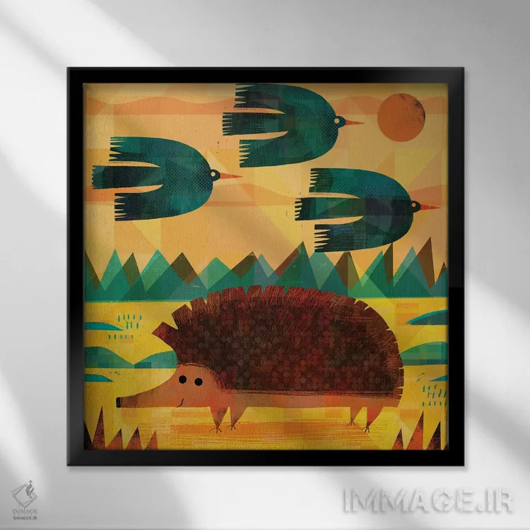 تابلو سه سرفه و یک خارپشت (ابهام زدایی: عنوان فانتزی) اثر گارث لوکاس - نمای قابدار مشکی