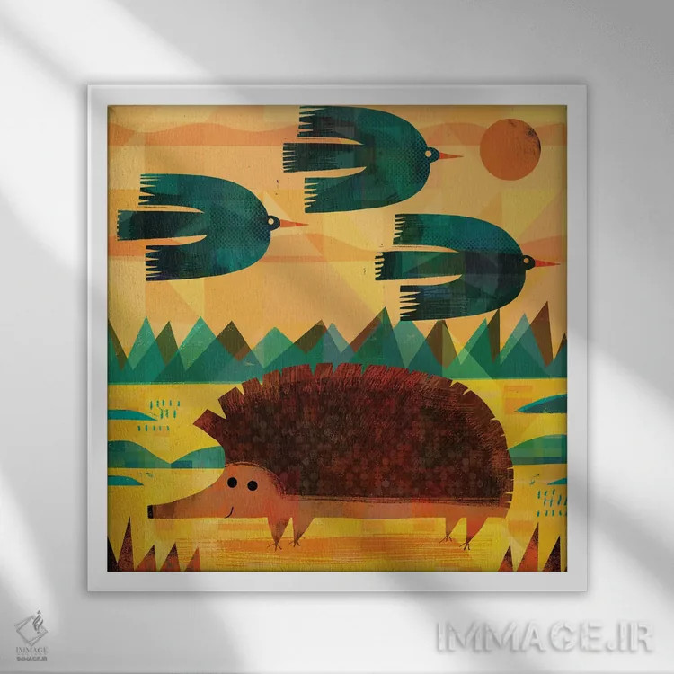 تابلو سه سرفه و یک خارپشت (ابهام زدایی: عنوان فانتزی) اثر گارث لوکاس - نمای قابدار سفید