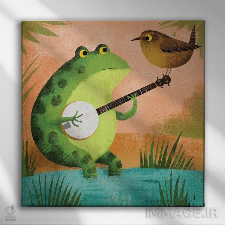 تابلو وزغ و فنچ اثر گارث لوکاس - نمای روبهرو روی دیوار