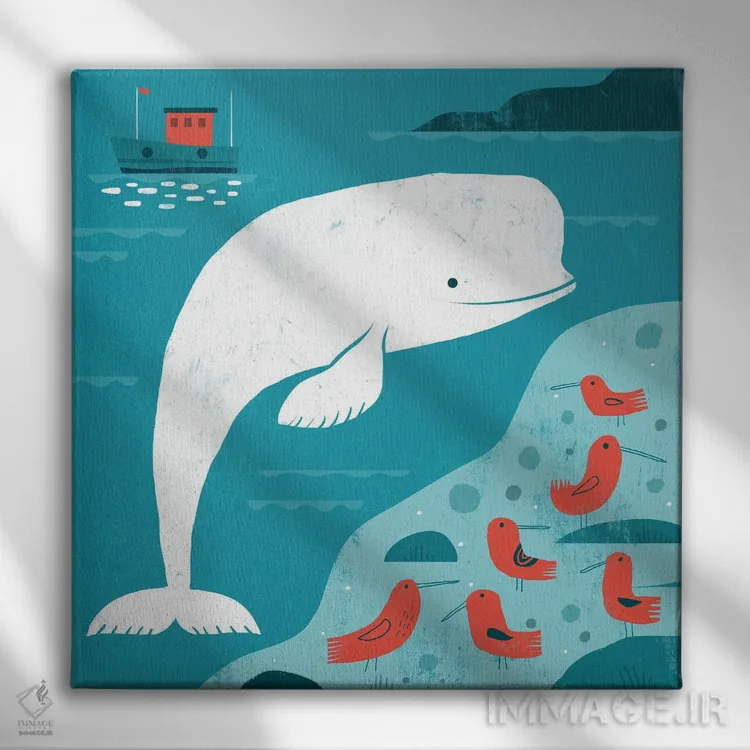تابلو بنی، نهنگ سفید (بلُگا) اثر گارث لوکاس - نمای روبهرو روی دیوار