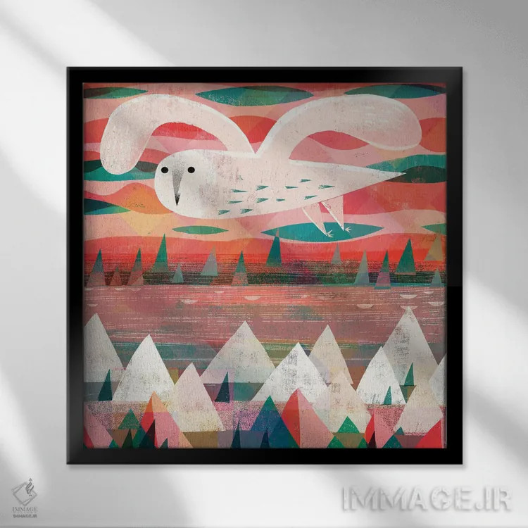 تابلو جغد برفی اثر گارث لوکاس - نمای قابدار مشکی