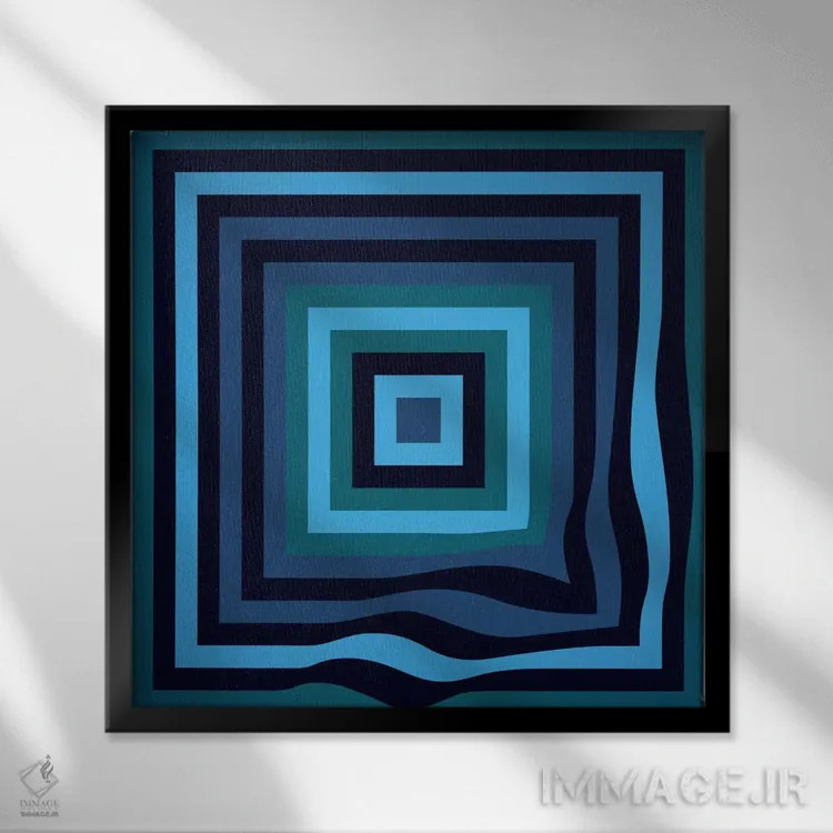 تابلو موج آبی اثر گرگ مابلی - نمای قابدار مشکی