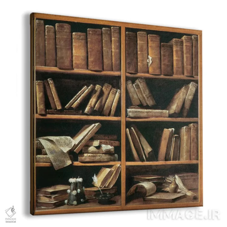 تابلو قفسههایی با کتابهای موسیقی (ایتالیایی) اثر جوزپه ماریا کرِسپی (نقاش ایتالیایی) - نمای پرسپکتیو محصول