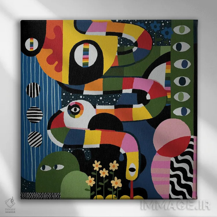 تابلو باغ کیهانی اثر سارا گون - نمای روبهرو روی دیوار