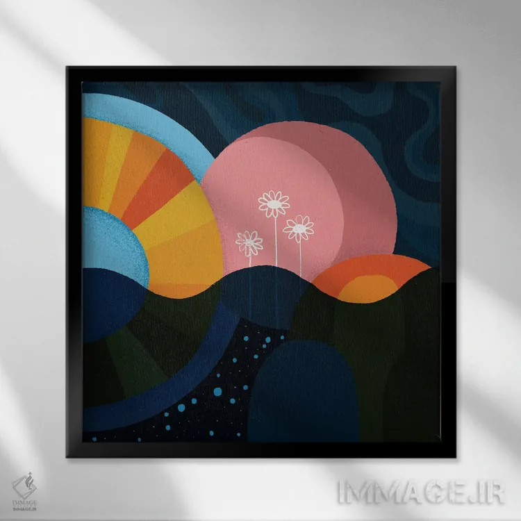 تابلو باغ خورشید و دریا اثر سارا گون - نمای قابدار مشکی