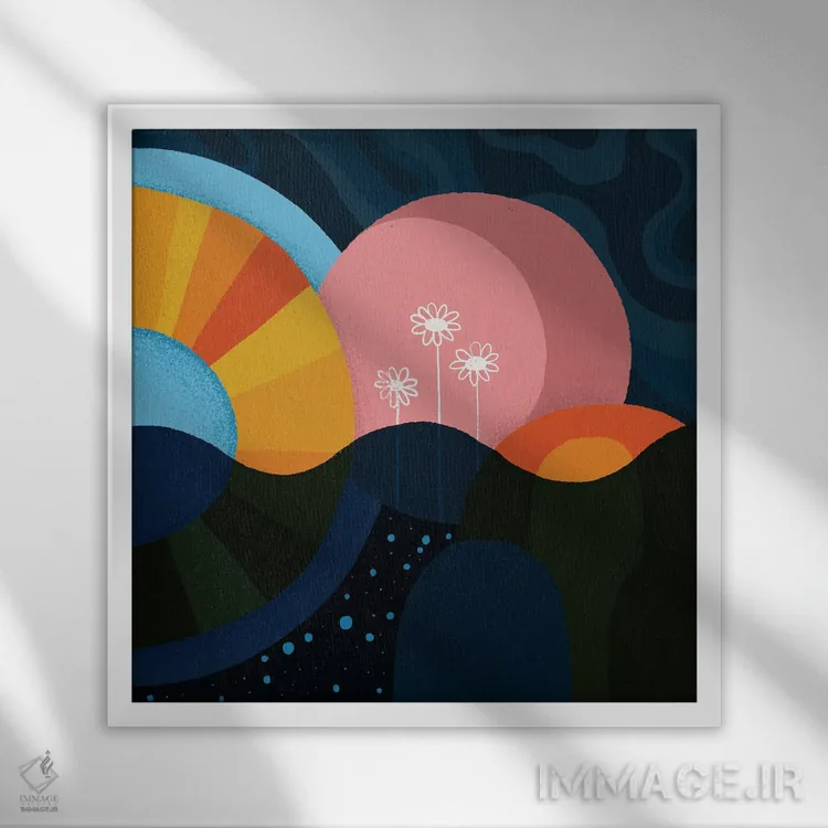 تابلو باغ خورشید و دریا اثر سارا گون - نمای قابدار سفید