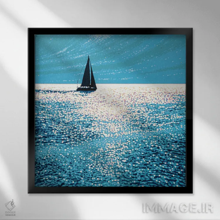 تابلو قایقرانی در دریای درخشان ۱ اثر گوردون هانت - نمای قابدار مشکی