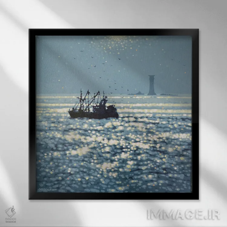 تابلو عبور از کنار فانوس دریایی اثر گوردون هانت - نمای قابدار مشکی