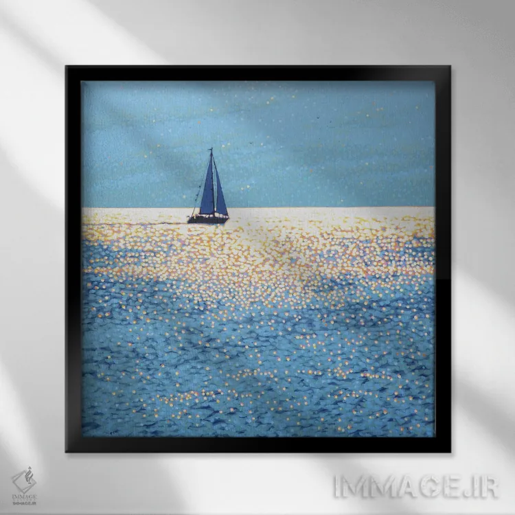 تابلو قایقرانی در دریای درخشان ۲ اثر گوردون هانت - نمای قابدار مشکی