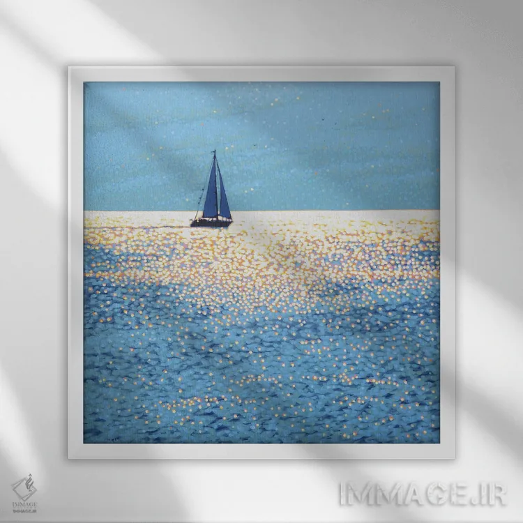 تابلو قایقرانی در دریای درخشان ۲ اثر گوردون هانت - نمای قابدار سفید