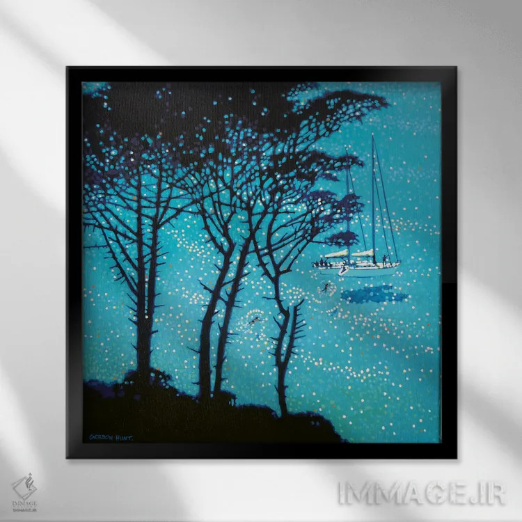 تابلو استراحت قایقرانی اثر گوردون هانت - نمای قابدار مشکی