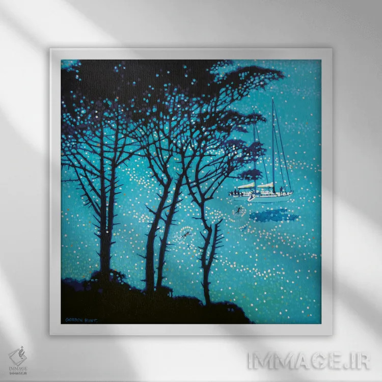 تابلو استراحت قایقرانی اثر گوردون هانت - نمای قابدار سفید