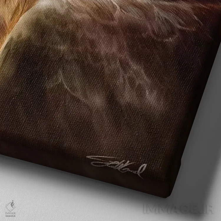 تابلو پرترهٔ شاهین دمسرخ اثر استیو گود - نمای نزدیک بافت بوم