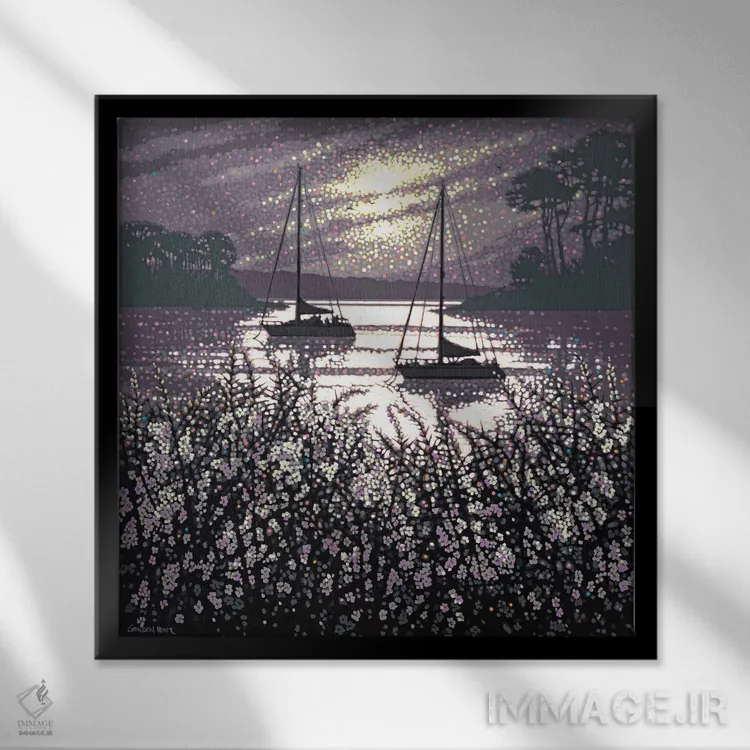 تابلو شکوفهٔ درخت بلکتورن در نور صبحگاهی اثر گوردون هانت - نمای قابدار مشکی