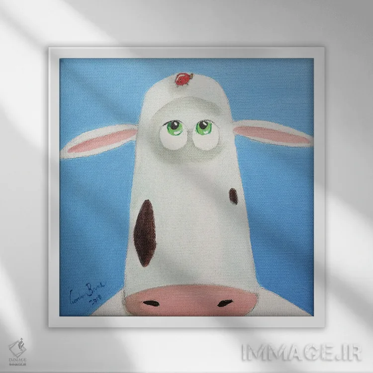 تابلو گاو و کفشدوزک اثر گوردون بروس - نمای قابدار سفید