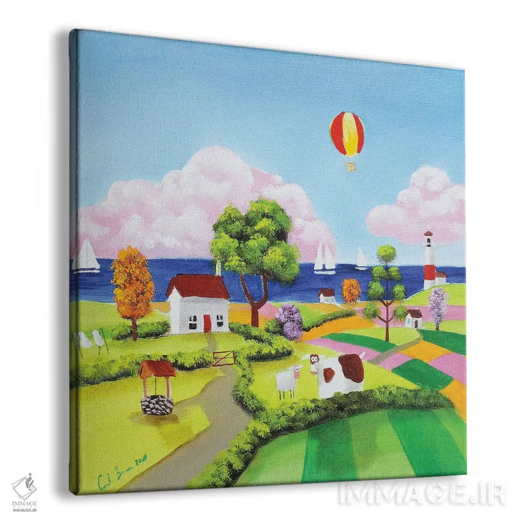 تابلو گاو، گوسفند و یک بادکنک اثر گوردون بروس - نمای پرسپکتیو محصول