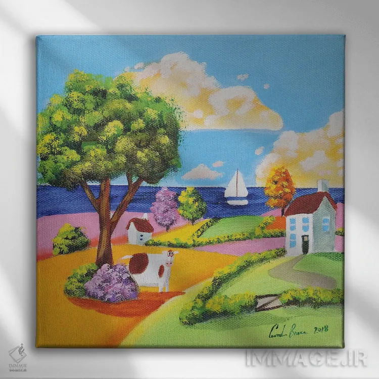 تابلو گاو در مزرعه اثر گوردون بروس - نمای روبهرو روی دیوار