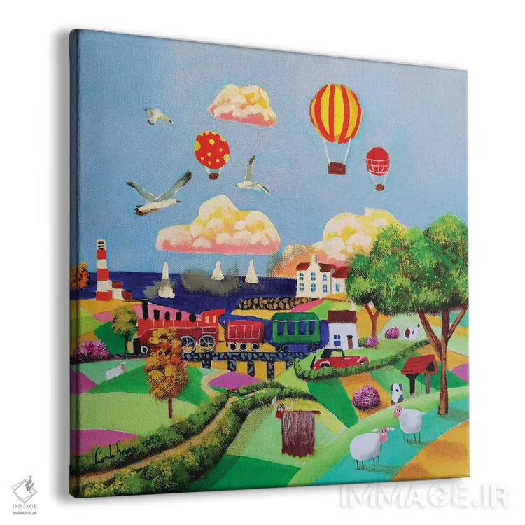 تابلو قطار بخار قرمز اثر گوردون بروس - نمای پرسپکتیو محصول